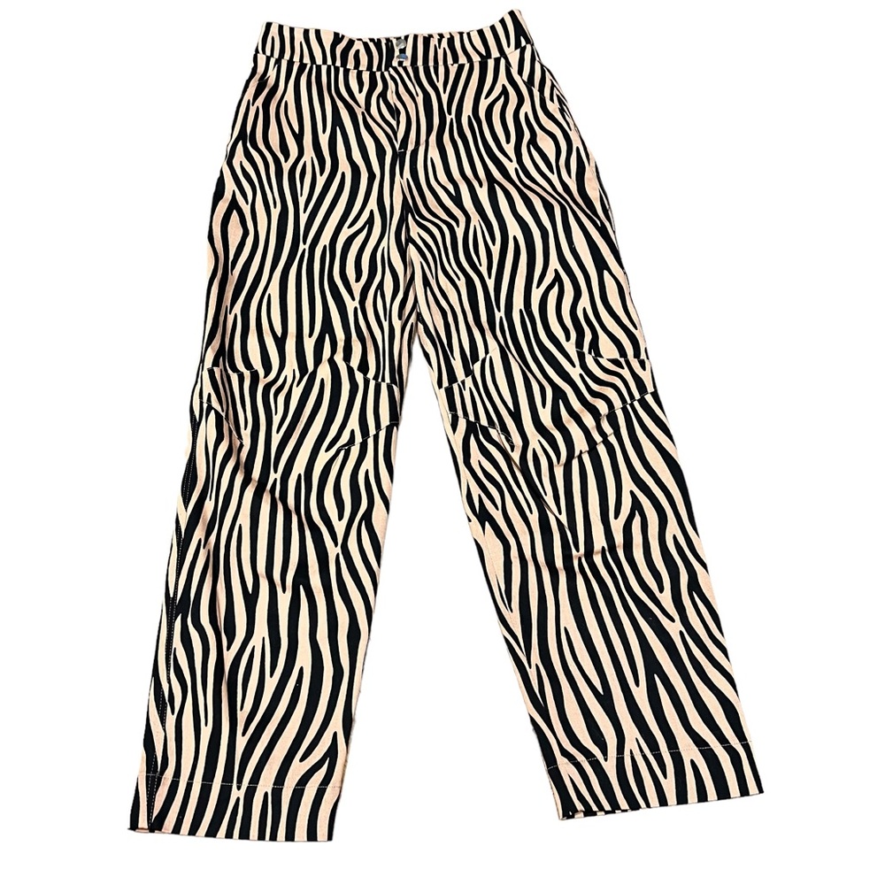 ZARA WOMAN Zebra Print Black & Tan Tapered High Rise Waist Pants - S